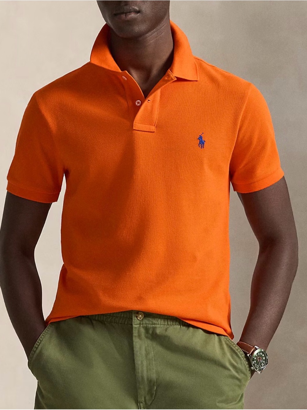 Ralph Lauren Orange Short-Sleeve Polo with Blue logo Size M